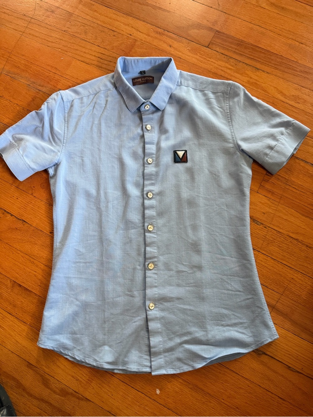 Louis Vuitton Pale Blue Short Sleeve Button-Down Shirt with Patch